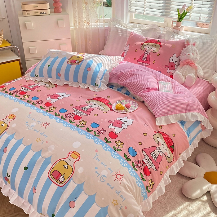 91家纺网 家纺一手货源 找家纺 2025新款公主风四件套全棉纯棉白花边被套床单款式三件套 漂流瓶