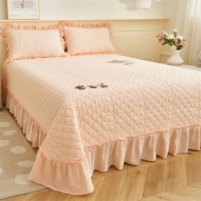 91家纺网 家纺一手货源 找家纺 恒爱家纺 2025新款A类泡泡纱床盖-杜鹃 美人玉