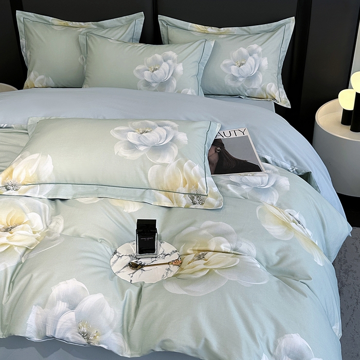 91家纺网 家纺一手货源 找家纺 乐蔻家纺 2025新款全棉13376数码印花四件套 花影私语 绿