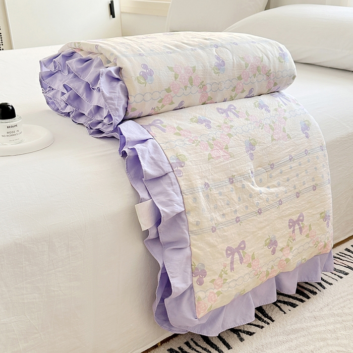 91家纺网 家纺一手货源 找家纺 佳一家纺 2025新款亲肤水洗棉夏被 蝴蝶结紫