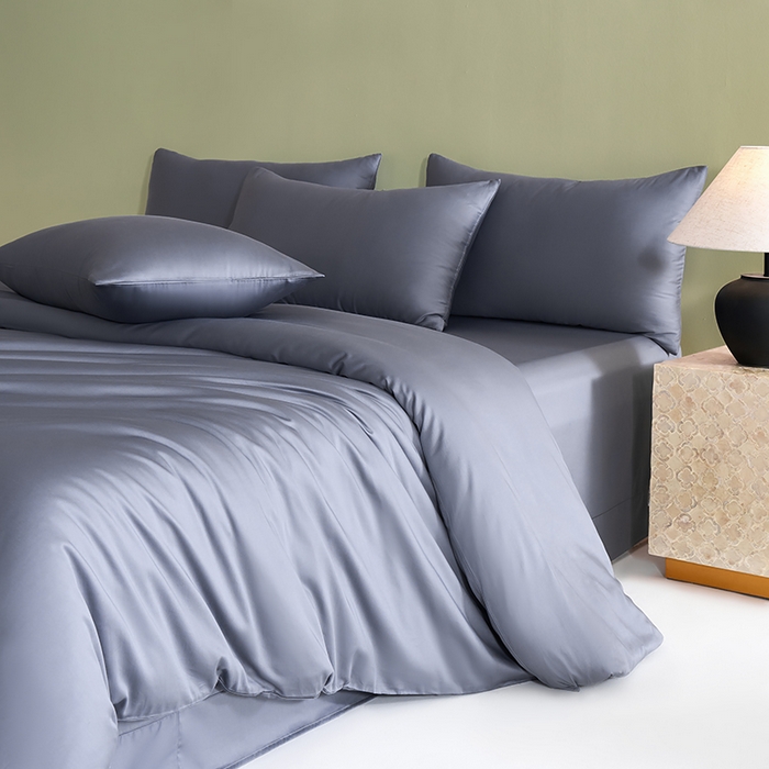 91家纺网 家纺一手货源 找家纺 闲鱼家纺 2025新款亲肤舒适60S黑标A类全棉纯色四件套单被套单床笠-风格一单被套单床笠-风格二 远山灰