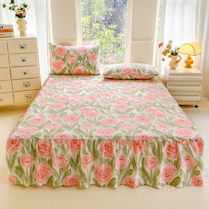 91家纺网 家纺一手货源 找家纺 （总）莎臣豹 2025新款植物羊绒单品单件单床裙可配床裙三件套