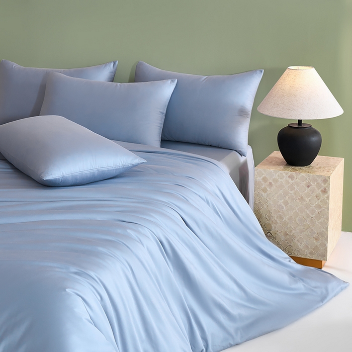 91家纺网 家纺一手货源 找家纺 闲鱼家纺 2025新款亲肤舒适60S黑标A类全棉纯色四件套单被套单床笠-风格一单被套单床笠-风格二 浅蓝灰