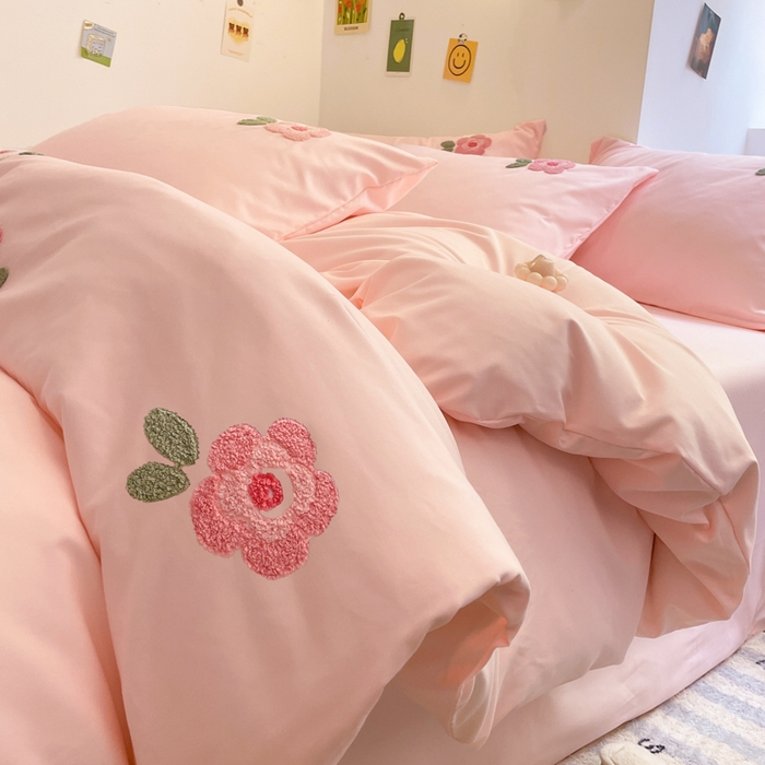 91家纺网 家纺一手货源 找家纺 优卡迪家纺馆 2025新款水洗棉毛巾绣四件套（下载文件夹包含买家秀） 国色天香-玉粉