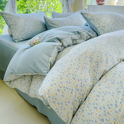 91家纺网 家纺一手货源 找家纺 仟网汇 2025新款亲肤舒适提花小竺棉彩竹棉彩竺棉系列四件套 彩竺棉-兰亭