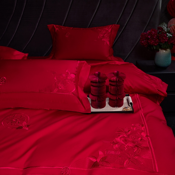 91家纺网 家纺一手货源 找家纺 （总）2025新款纯棉贡缎刺绣婚庆系列四件套