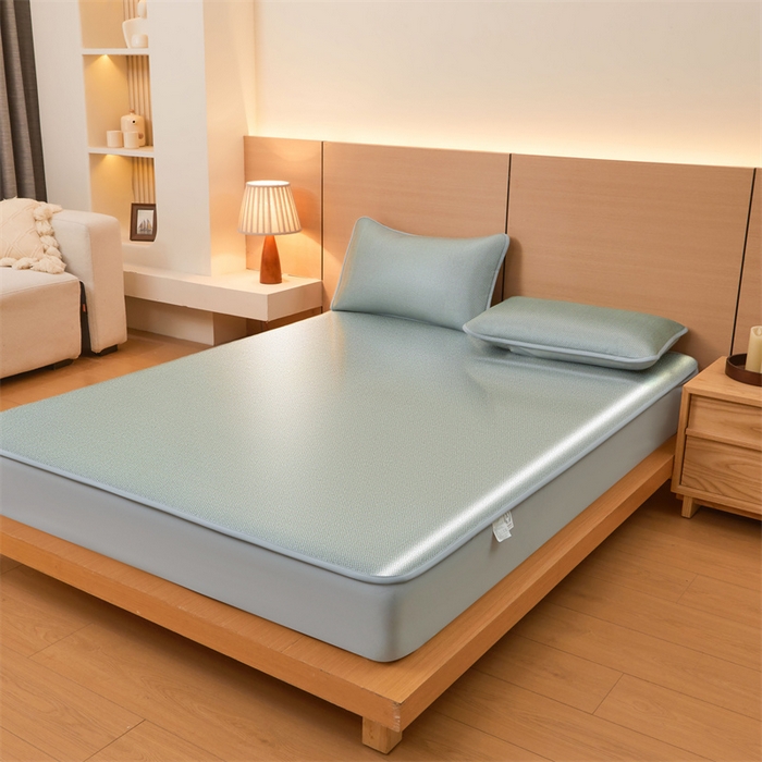 91家纺网 家纺一手货源 找家纺 2025夏季新品纯色冰藤床笠三件套凉感冰丝床笠席子单件床罩 冰藤床笠-丝绒绿