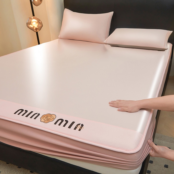 91家纺网 家纺一手货源 找家纺 全季家居 2025新款全季家居5A抗菌min系列凉感冰丝席 床笠-淡粉