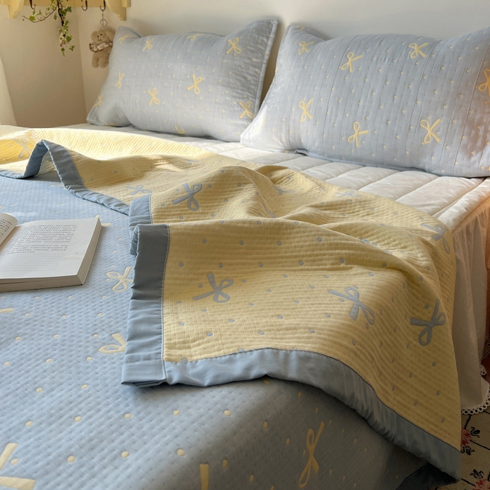 91家纺网 家纺一手货源 找家纺 （总）桃喜 2025新款A类全棉三层纱布提花多功能夏被盖毯床盖枕巾