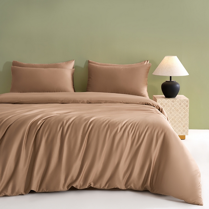 91家纺网 家纺一手货源 找家纺 闲鱼家纺 2025新款亲肤舒适60S黑标A类全棉纯色四件套单被套单床笠-风格一单被套单床笠-风格二 香槟驼