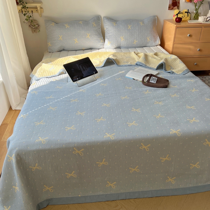 91家纺网 家纺一手货源 找家纺 （总）桃喜 2025新款A类全棉三层纱布提花多功能夏被盖毯床盖枕巾