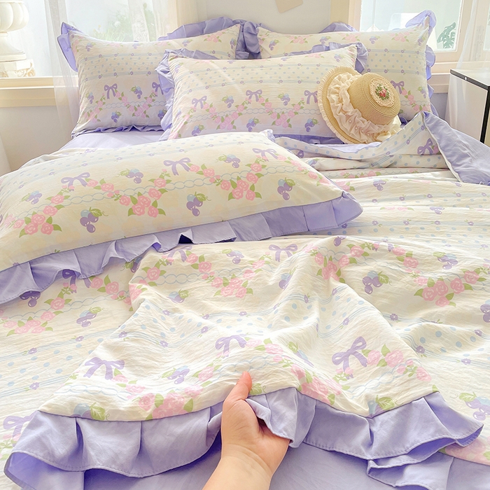 91家纺网 家纺一手货源 找家纺 佳一家纺 2025新款亲肤水洗棉夏被 蝴蝶结紫