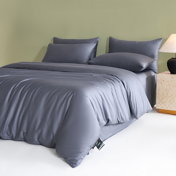 91家纺网 家纺一手货源 找家纺 闲鱼家纺 2025新款亲肤舒适60S黑标A类全棉纯色四件套单被套单床笠-风格一单被套单床笠-风格二 远山灰