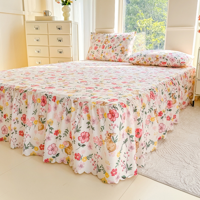 91家纺网 家纺一手货源 找家纺 莎臣豹 2025新款植物羊绒单品单件单床裙可配床裙三件套 玫瑰园