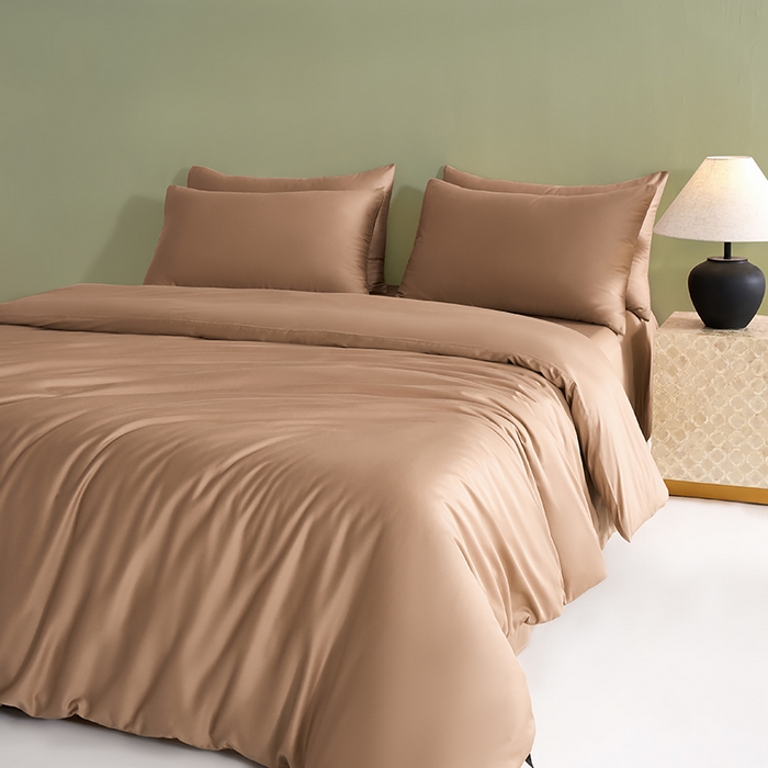 91家纺网 家纺一手货源 找家纺 闲鱼家纺 2025新款亲肤舒适60S黑标A类全棉纯色四件套单被套单床笠-风格一单被套单床笠-风格二 香槟驼