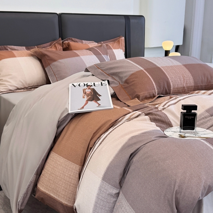 91家纺网 家纺一手货源 找家纺 乐蔻家纺 2025新款全棉13376数码印花四件套 格兰特 咖