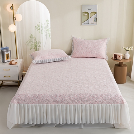 叠派家纺 2025新款5A抗菌雅致床裙款三件套 雅致床裙款-冰粉