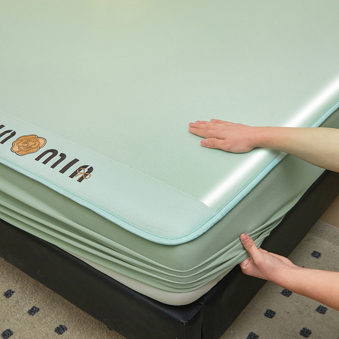 91家纺网 家纺一手货源 找家纺 全季家居 2025新款全季家居5A抗菌min系列凉感冰丝席 床笠-水绿