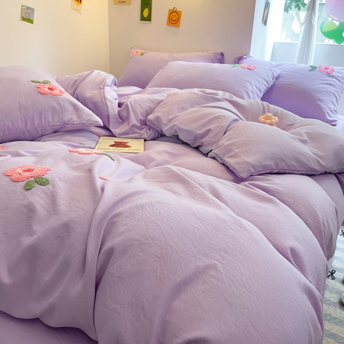 91家纺网 家纺一手货源 找家纺 优卡迪家纺馆 2025新款水洗棉毛巾绣四件套（下载文件夹包含买家秀） 国色天香-浅紫