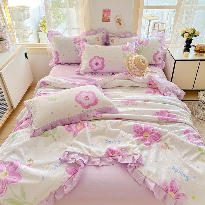 91家纺网 家纺一手货源 找家纺 佳一家纺 2025新款亲肤水洗棉夏被 夏日如花