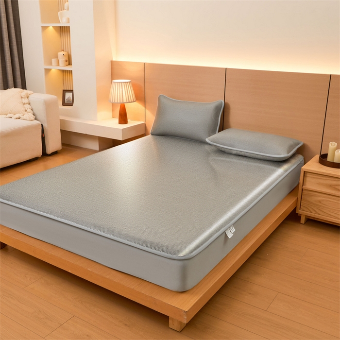 91家纺网 家纺一手货源 找家纺 2025夏季新品纯色冰藤床笠三件套凉感冰丝床笠席子单件床罩 冰藤床笠-伯爵灰