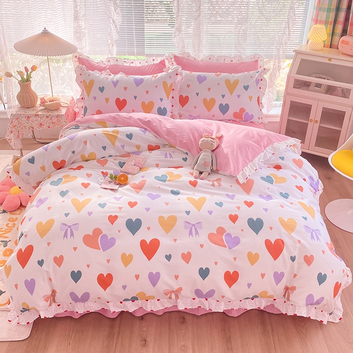 91家纺网 家纺一手货源 找家纺 2025新款公主风四件套全棉纯棉白花边被套床单款式三件套 满心喜悦