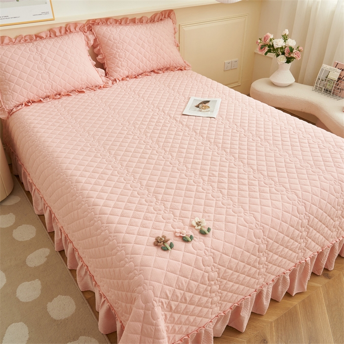 91家纺网 家纺一手货源 找家纺 恒爱家纺 2025新款A类泡泡纱床盖-杜鹃 浅豆沙