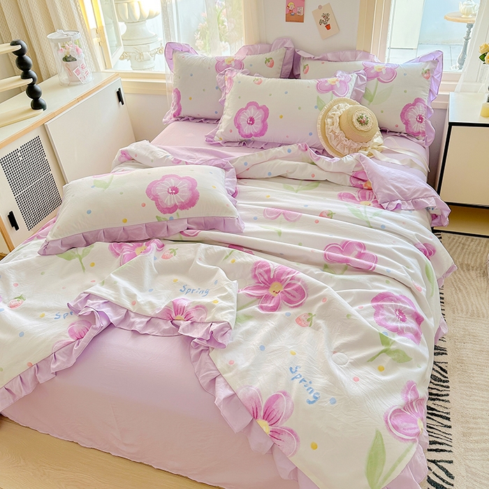 91家纺网 家纺一手货源 找家纺 佳一家纺 2025新款亲肤水洗棉夏被 夏日如花