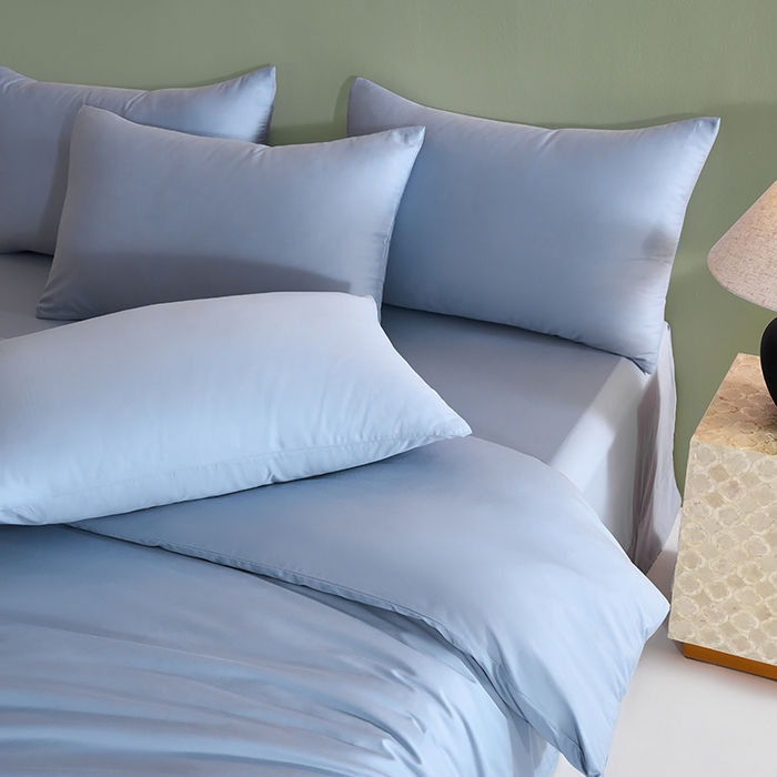 91家纺网 家纺一手货源 找家纺 闲鱼家纺 2025新款亲肤舒适60S黑标A类全棉纯色四件套单被套单床笠-风格一单被套单床笠-风格二 浅蓝灰