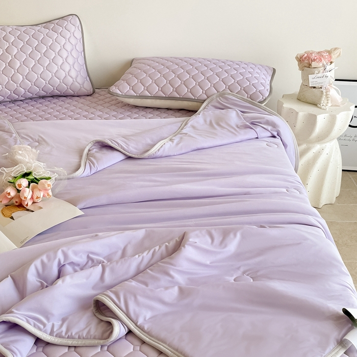 91家纺网 家纺一手货源 找家纺 欧邦2025新款纯色加厚乳胶床笠三件套 方格-浅紫