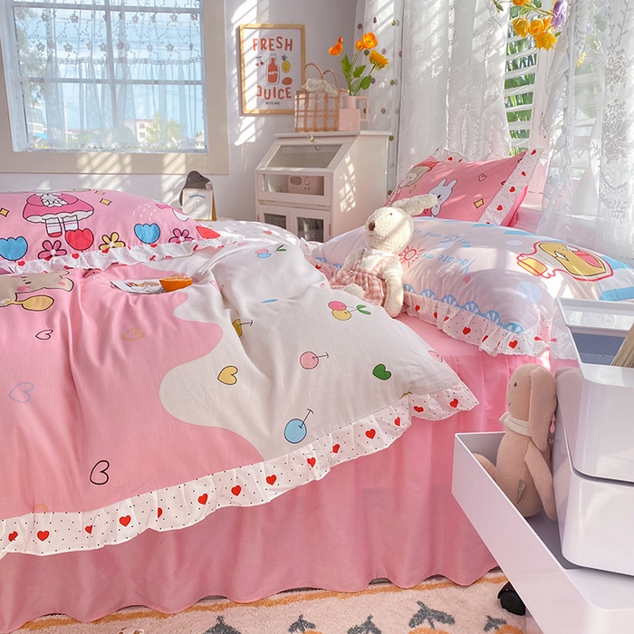 91家纺网 家纺一手货源 找家纺 2025新款公主风四件套全棉纯棉白花边被套床单款式三件套 小公主