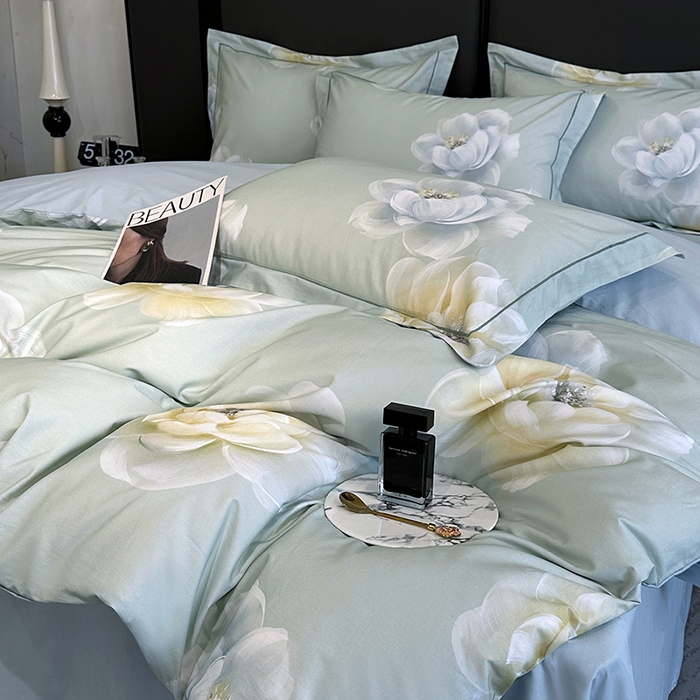 91家纺网 家纺一手货源 找家纺 乐蔻家纺 2025新款全棉13376数码印花四件套 花影私语 绿