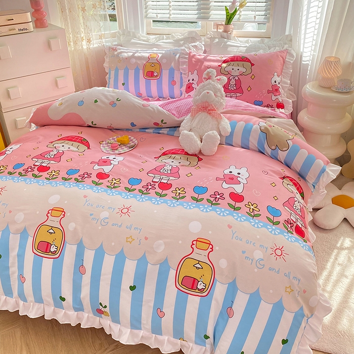 91家纺网 家纺一手货源 找家纺 2025新款公主风四件套全棉纯棉白花边被套床单款式三件套 漂流瓶