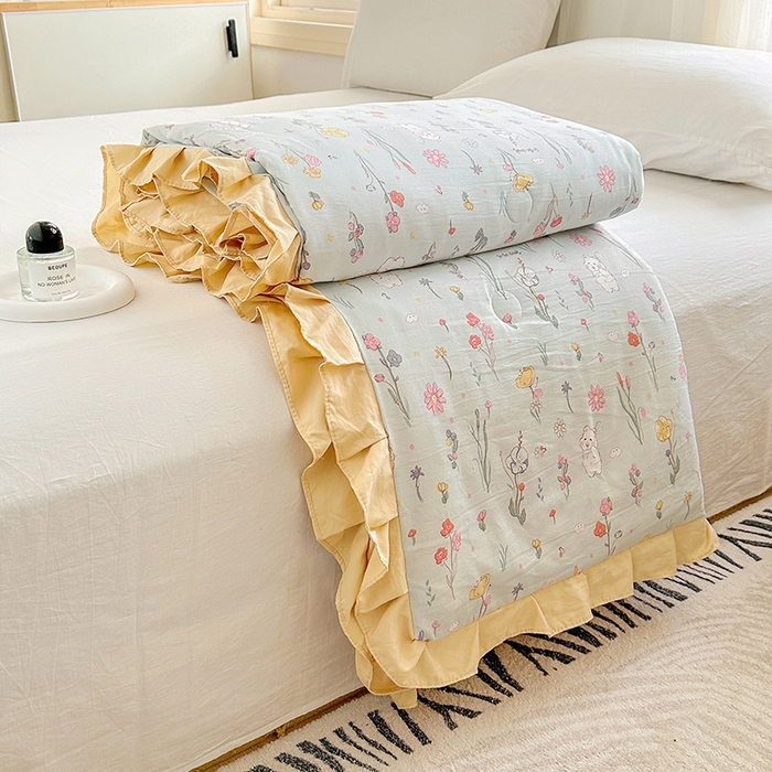 91家纺网 家纺一手货源 找家纺 佳一家纺 2025新款亲肤水洗棉夏被 缤纷兔