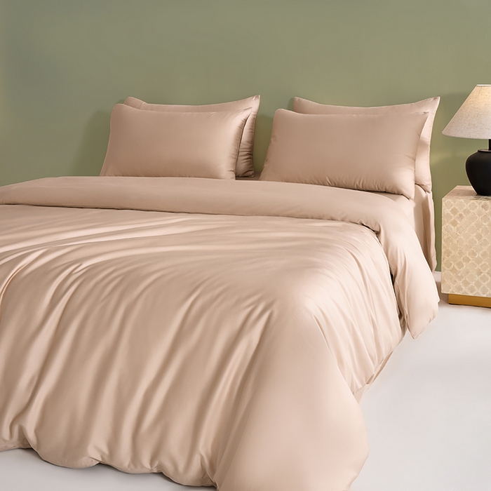 91家纺网 家纺一手货源 找家纺 闲鱼家纺 2025新款亲肤舒适60S黑标A类全棉纯色四件套单被套单床笠-风格一单被套单床笠-风格二 奶咖杏