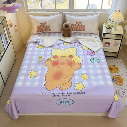 博雅 2025新款A类大版数码印花冰丝凉席可组合凉感丝夏被-卡皮巴拉 星星卡皮巴拉