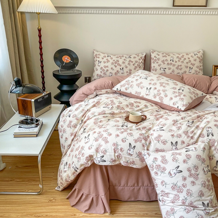 91家纺网 家纺一手货源 找家纺 仟网汇 2025新款亲肤舒适提花小竺棉彩竹棉彩竺棉系列四件套 彩竺棉-菲菲兔