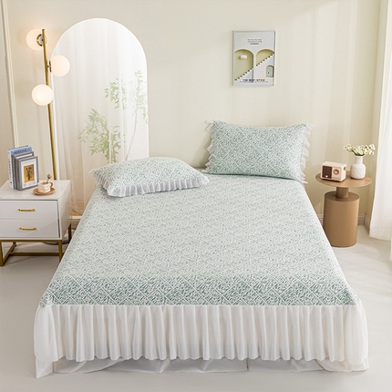 叠派家纺 2025新款5A抗菌雅致床裙款三件套 雅致床裙款-冰豆绿