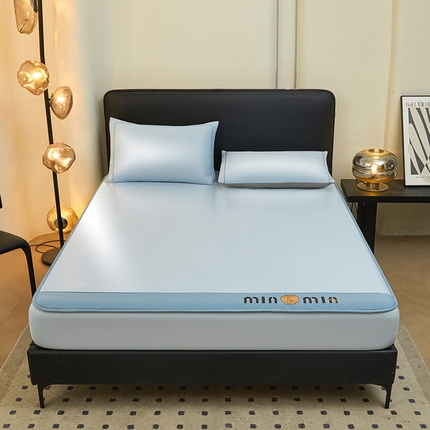 91家纺网 家纺一手货源 找家纺 全季家居 2025新款全季家居5A抗菌min系列凉感冰丝席 床笠-天蓝