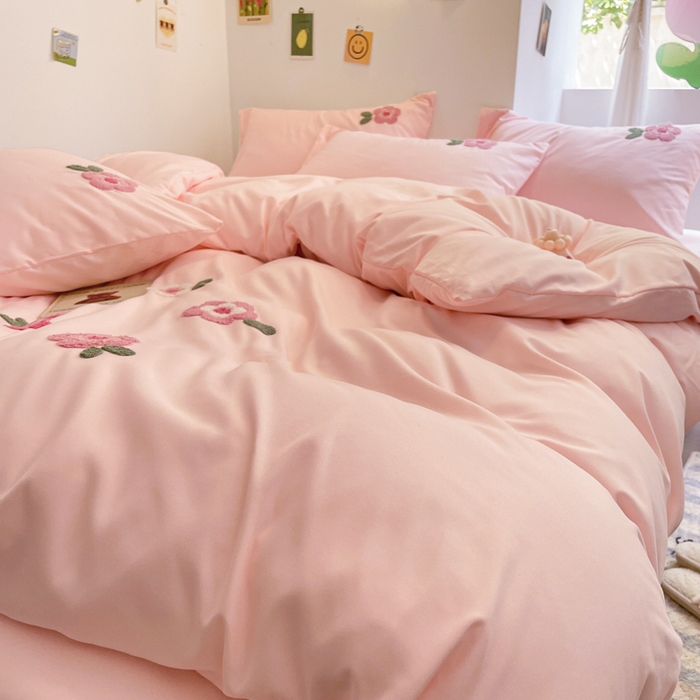 91家纺网 家纺一手货源 找家纺 优卡迪家纺馆 2025新款水洗棉毛巾绣四件套（下载文件夹包含买家秀） 国色天香-玉粉