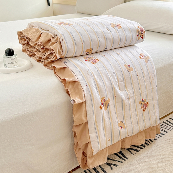 91家纺网 家纺一手货源 找家纺 佳一家纺 2025新款亲肤水洗棉夏被 快乐熊