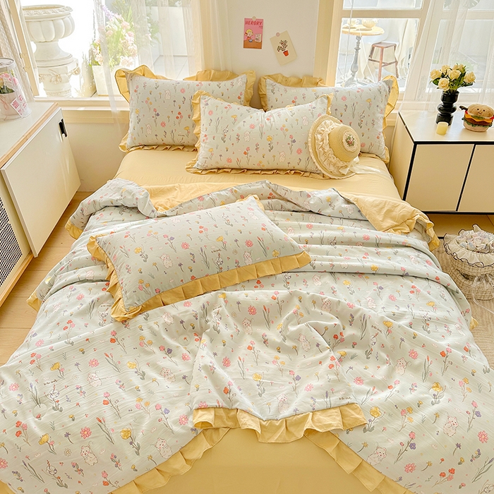 91家纺网 家纺一手货源 找家纺 佳一家纺 2025新款亲肤水洗棉夏被 缤纷兔