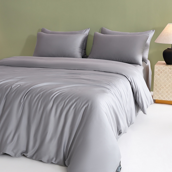 91家纺网 家纺一手货源 找家纺 闲鱼家纺 2025新款亲肤舒适60S黑标A类全棉纯色四件套单被套单床笠-风格一单被套单床笠-风格二 星辰灰