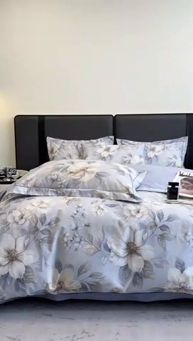 91家纺网 家纺一手货源 找家纺 乐蔻家纺 2025新款全棉13376数码印花四件套 初雪（兰）