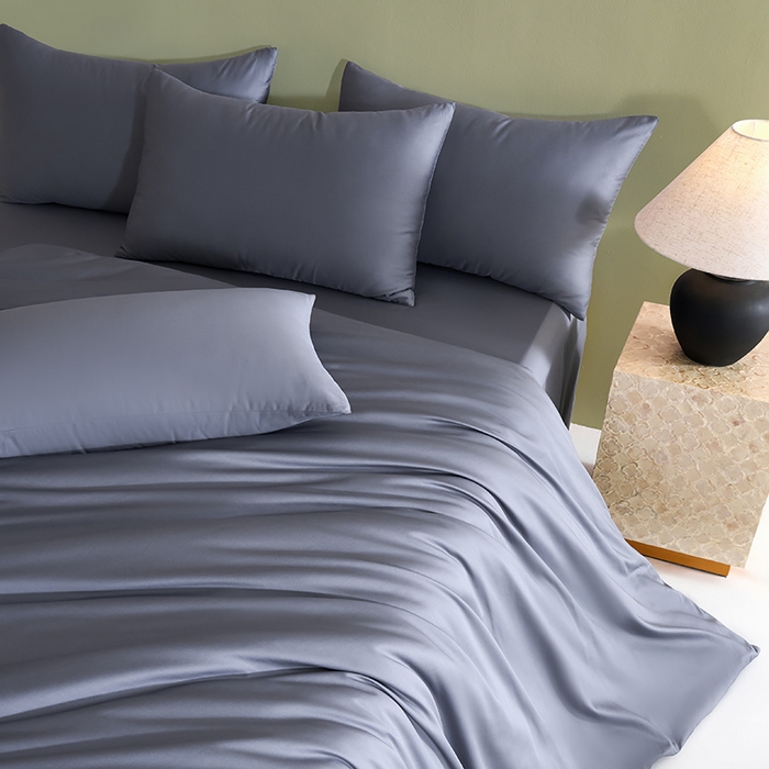 91家纺网 家纺一手货源 找家纺 闲鱼家纺 2025新款亲肤舒适60S黑标A类全棉纯色四件套单被套单床笠-风格一单被套单床笠-风格二 远山灰