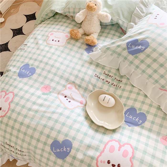 91家纺网 家纺一手货源 找家纺 2025新款公主风四件套全棉纯棉白花边被套床单款式三件套 兔兔高