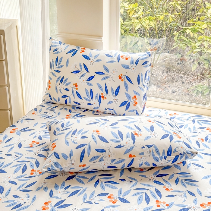 91家纺网 家纺一手货源 找家纺 莎臣豹 2025新款植物羊绒单品单件单床裙可配床裙三件套 蓝橙叶语