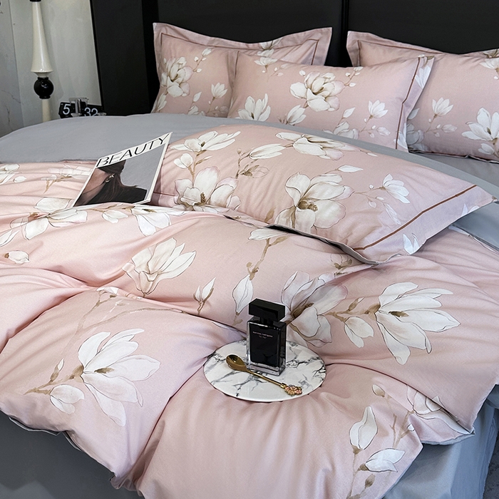 91家纺网 家纺一手货源 找家纺 乐蔻家纺 2025新款全棉13376数码印花四件套 云阁栖香 粉