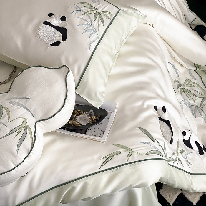 91家纺网 家纺一手货源 找家纺 MIU缪家居 2025新款60支兰精天丝四件套-熊猫与竹 熊猫与竹-爽白