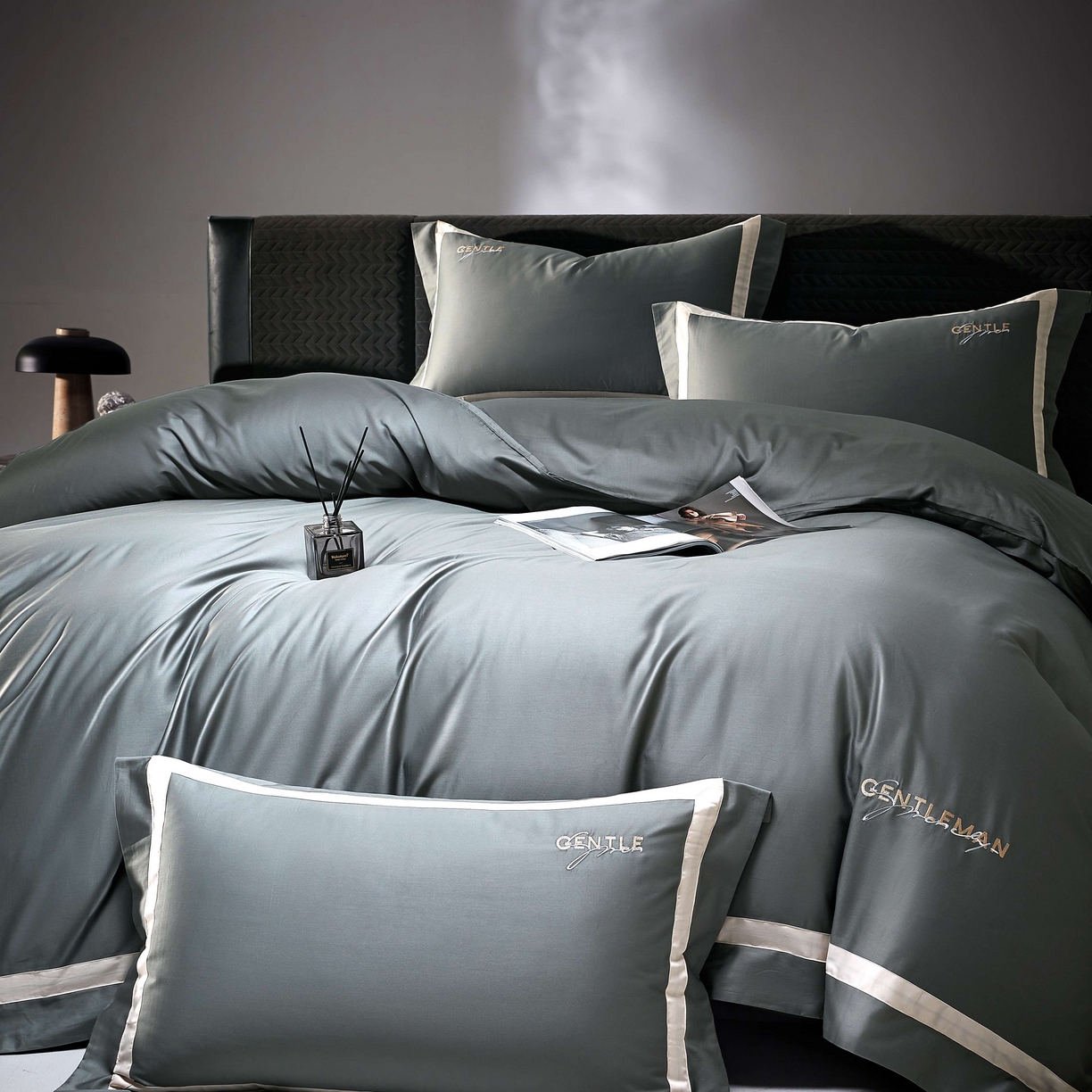 91家纺网 家纺一手货源 找家纺 佳汐蓝家纺 2025春夏新款新疆棉纯棉轻奢四件套（贴边款） 奥丁灰